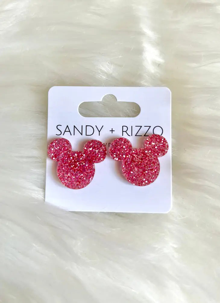 S+R Pink Glitter Mouse Stud