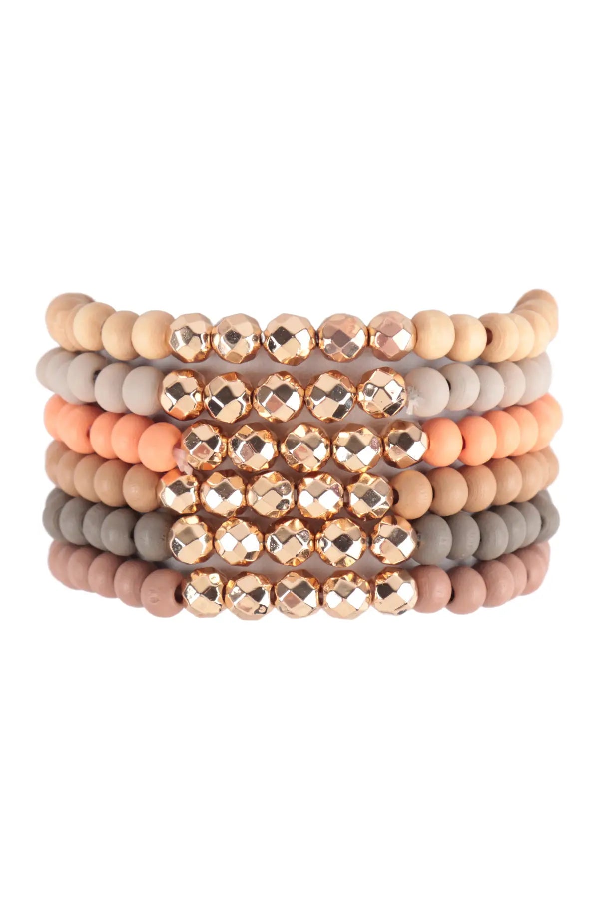 Wood Beaded Stackable Bracelet Set
