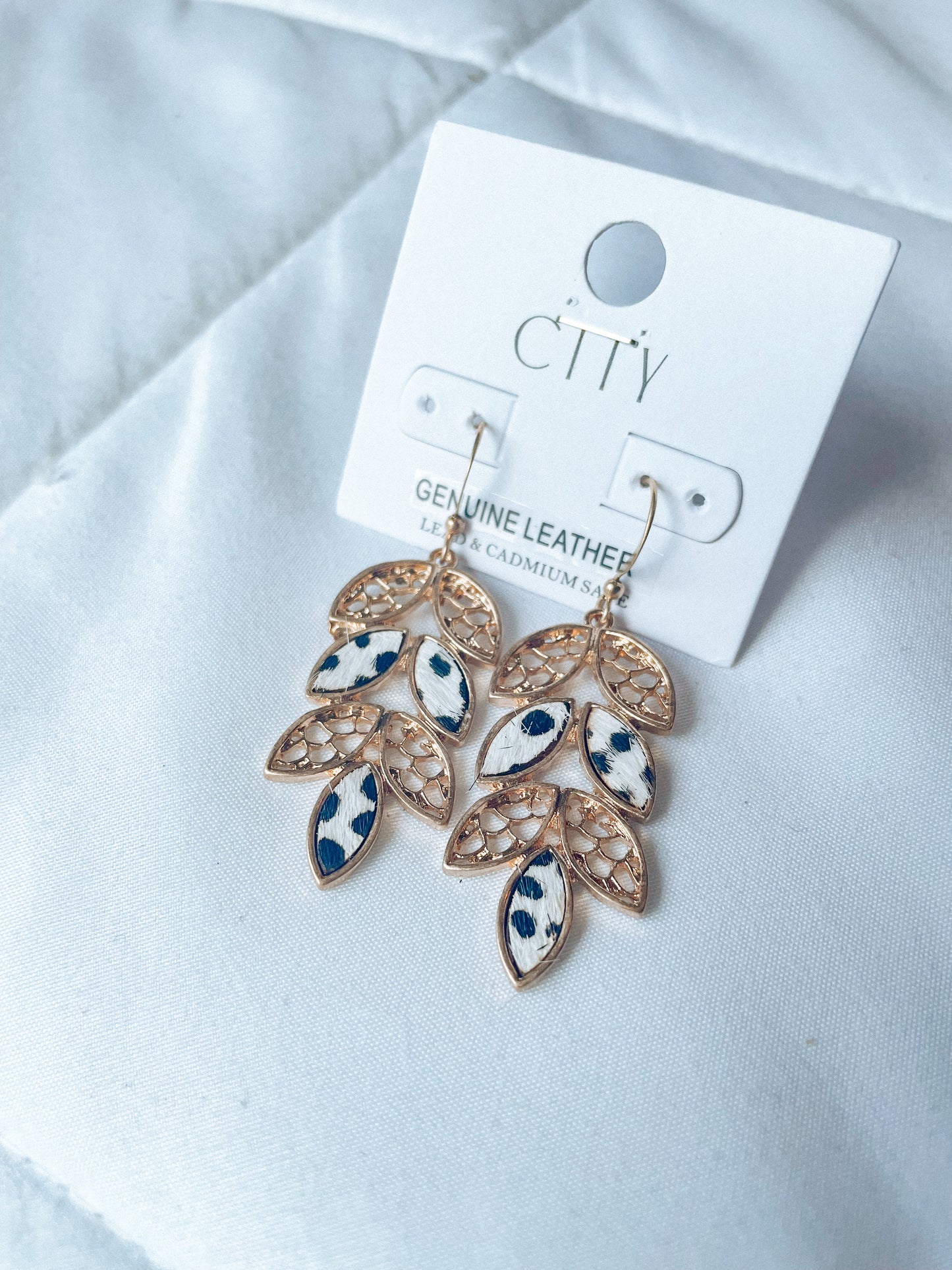 White Cheetah Leather Print Earrings