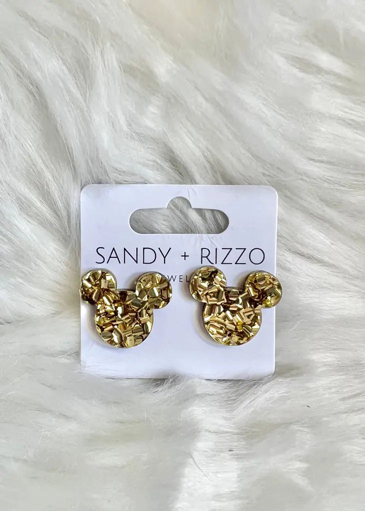 S+R Gold Glitter Mouse Stud