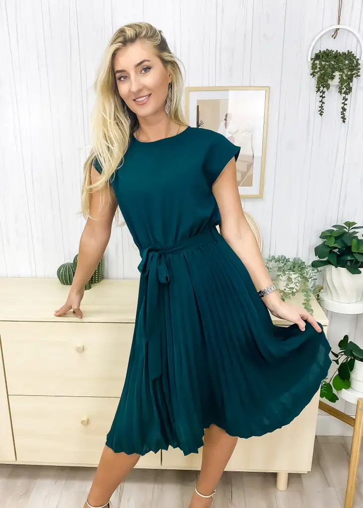 Julie's Emerald Pleated Dress